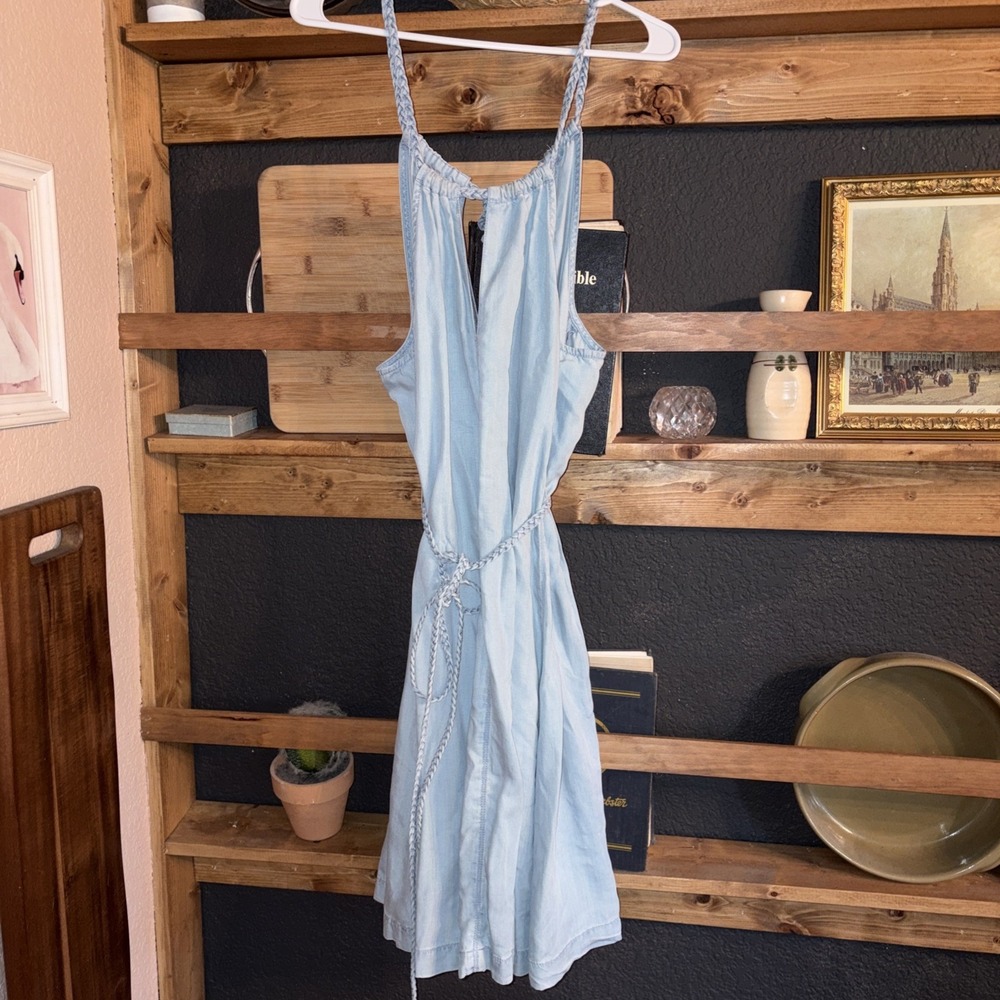 GAP Women's Bohemian Faded Blue Braid Tie Dress Women's Size
